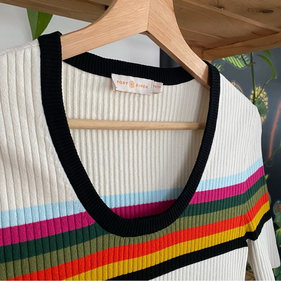 Tory Burch Cream Rainbow Striped Ribbed Top XS - Picture 7 of 14